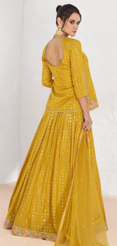Exclusive designer yellow pure georgette dress with deatiled embroidery and work with premium net and lace duppatta